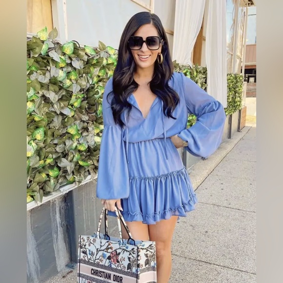 Buddy Love Dusty Blue Periwinkle Zozo Boho Western Flouncy Mini Dress Small S - Picture 1 of 9